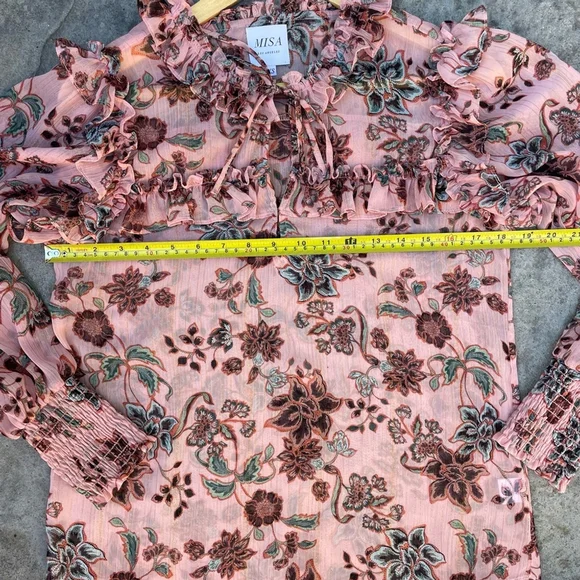 MISA Raffi Top Choco Rose Floral Ruffle Blouse - Picture 9 of 9
